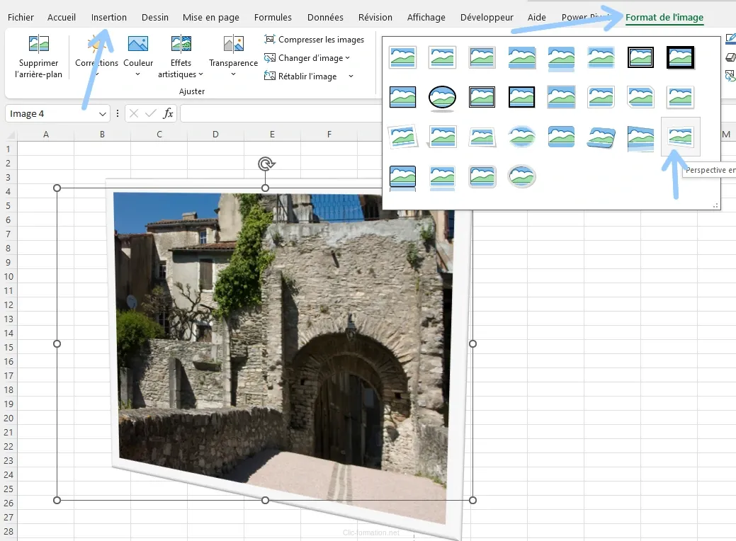 Menu pour l'insertion d'une image
