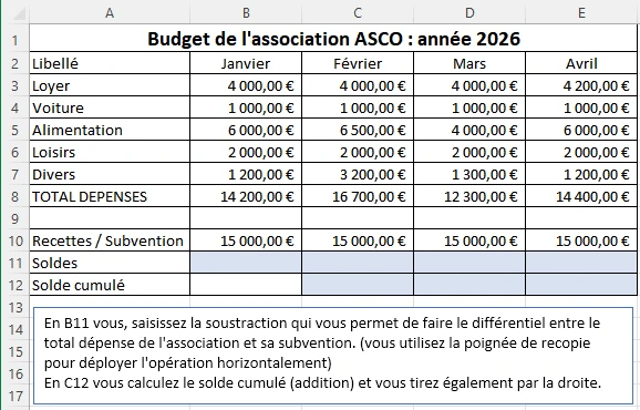 Masque d'écran de l'exercice 7 : faire une soustraction