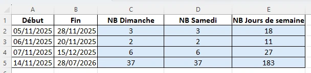 solution Exercice fonction JOURSEM dans Excel - Exercice 4