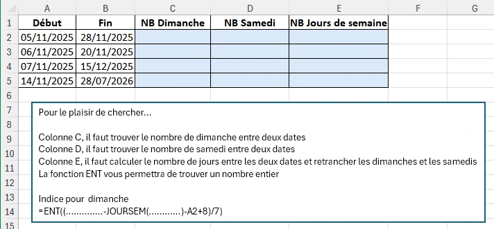 Exercice sur la fonction JOURSEM dans Excel - Exercice 4