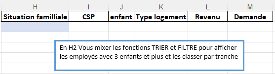 Enoncé exercice 3 sur la fonction FILTRE combiné TRIER