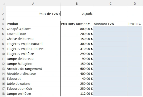 Capture écran de l'énoncé de l'exercice 3 : utiliser les zones nommées avec Excel et Libre Office Calc
