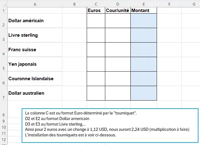 Consigne exercice Excel pour la mise en place de l'Active X tourniquet