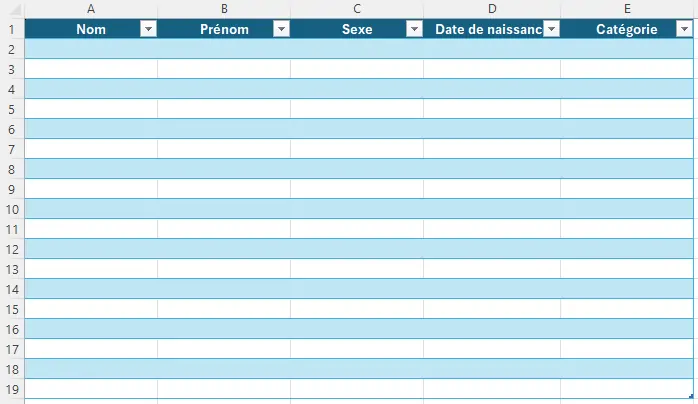 Résultat de l'exercice 8 qui permet l'utilisation du raccourci CTRL+L sous Excel