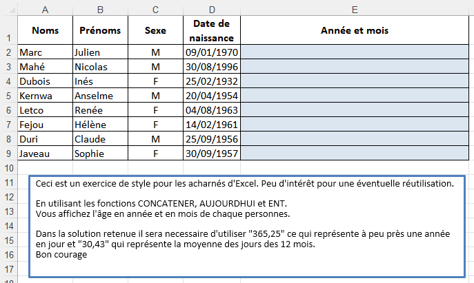 Exercice complet excel : traitement des dates et années dans excel