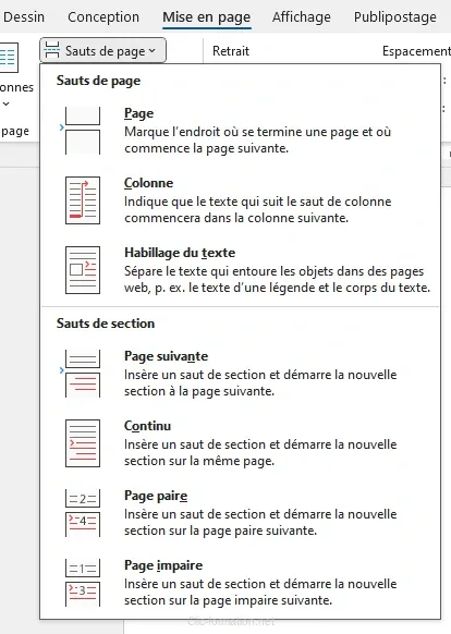 tuto saut de ^page, saut de section...