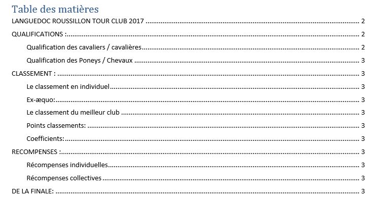 Résultat attendu table des matières du document