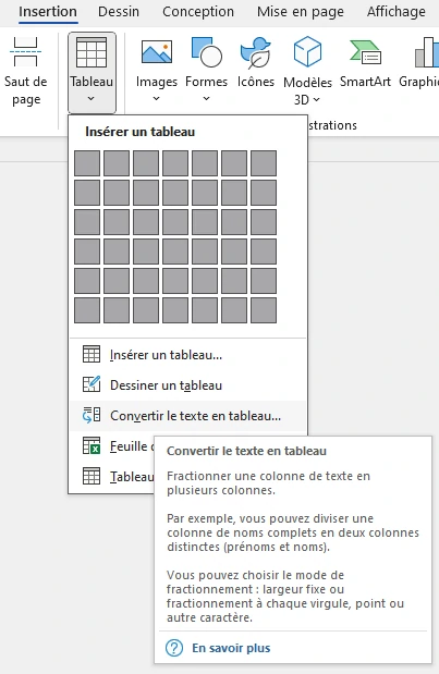 tuto convertir texte en tableau