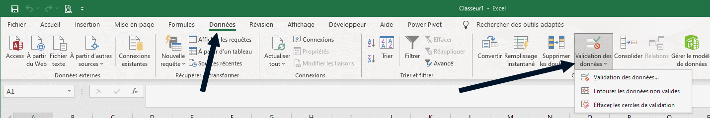 excel validation donnees