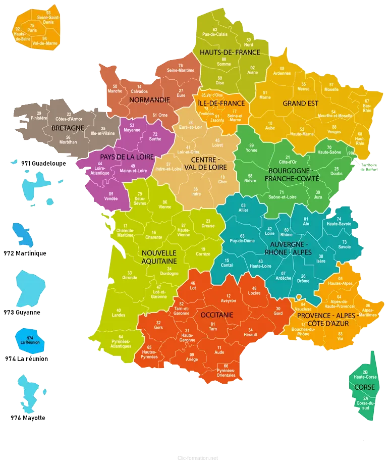 carte france regions departements