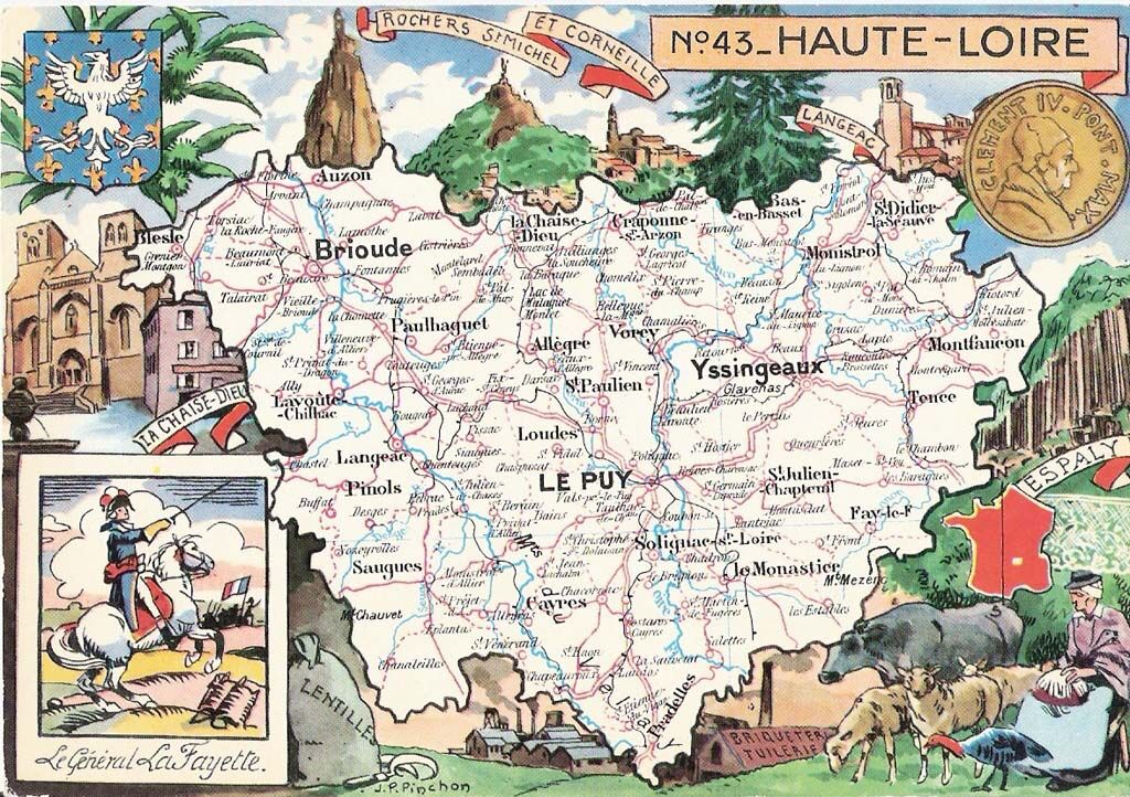 Carte ancienne département de la Haute Loire