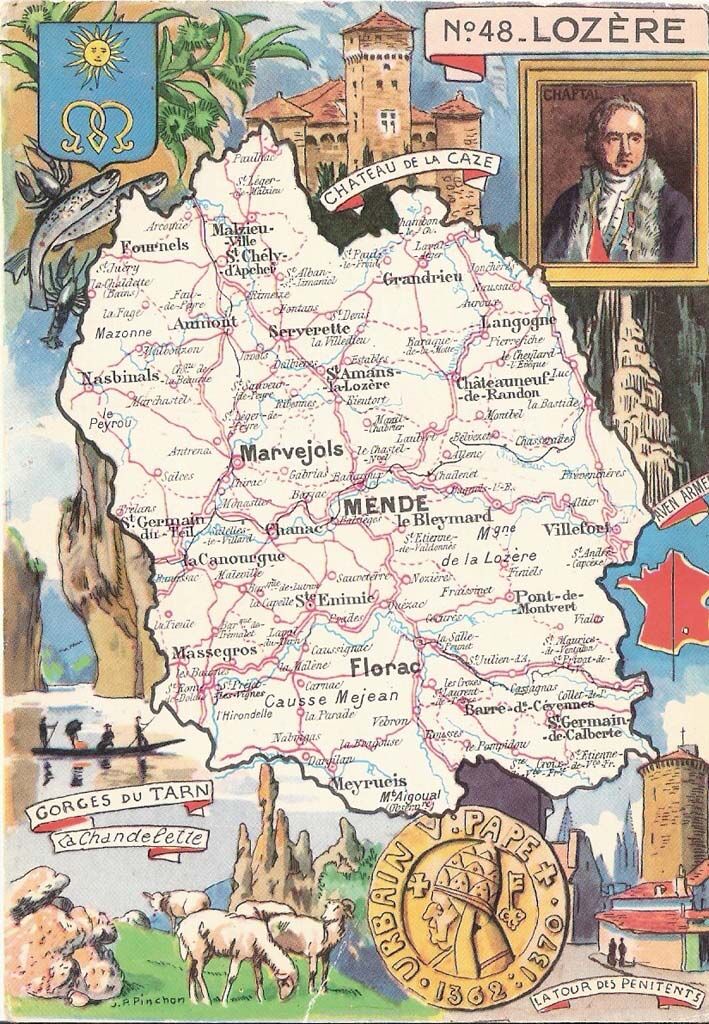 Carte ancienne département de la Lozère