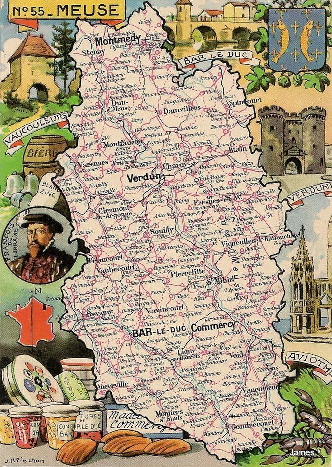 Carte ancienne département de la Meuse