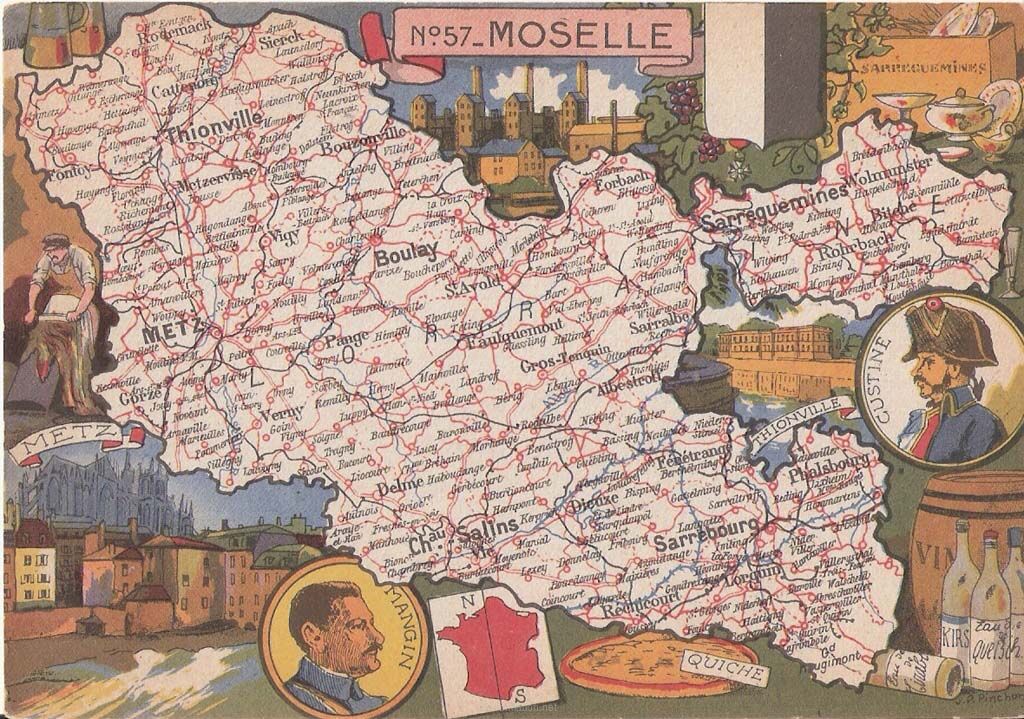 Carte postale illustrée de la Moselle